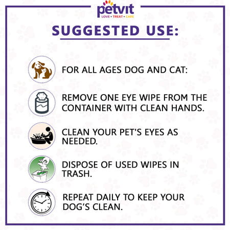 Petvit Eye Tear Stain Remover Wipes For Dogs And Cats - 50 Wipes Pack Of 2