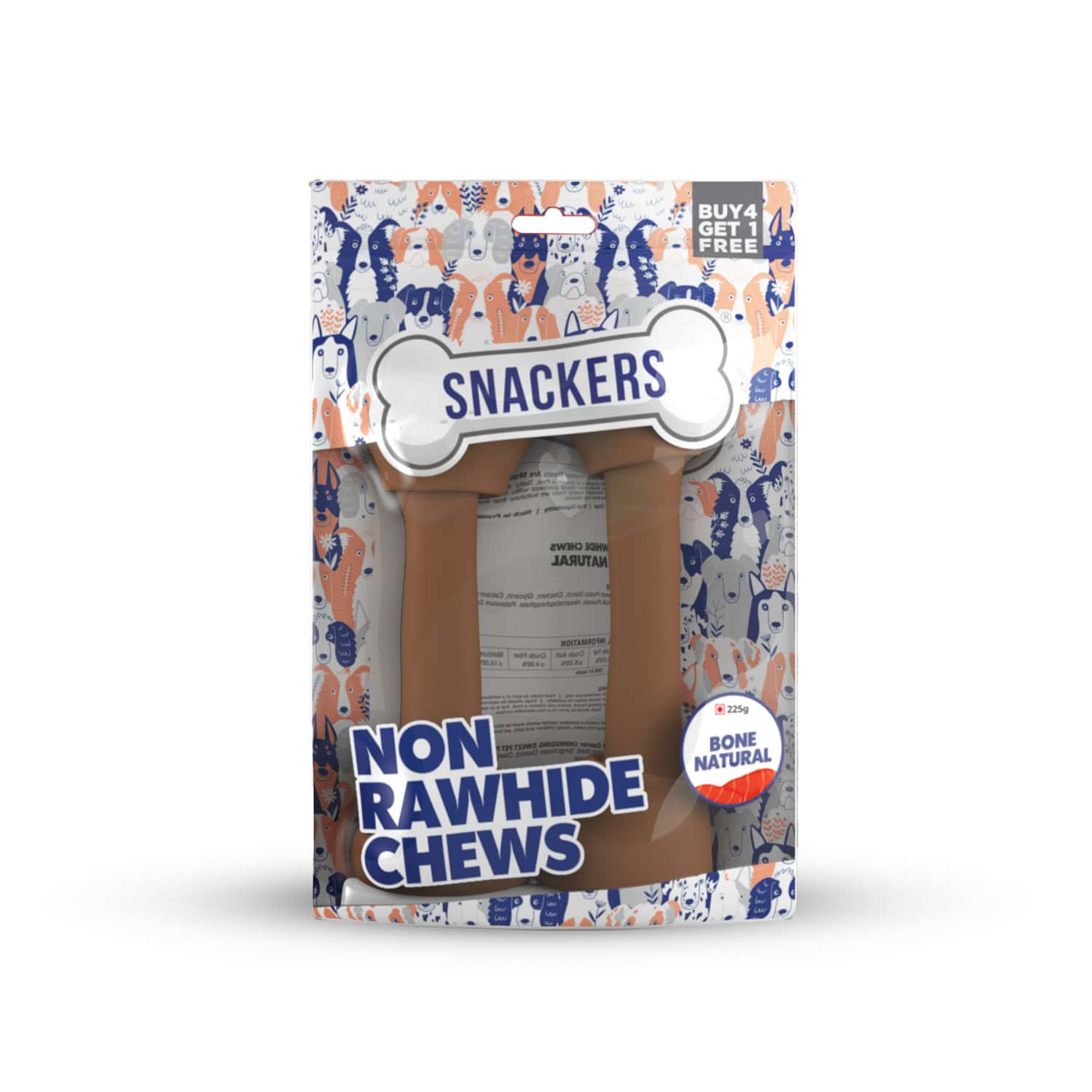 Snackers Non Rawhide Chews Bone Natural Dog Treats | 225 G