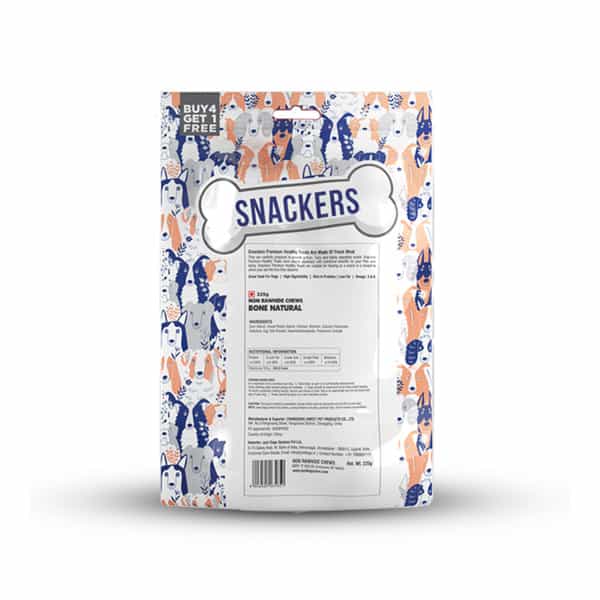Snackers Non Rawhide Chews Bone Natural Dog Treats | 225 G