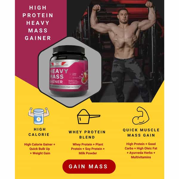 Sos Nutrition High Protein Heavy Mass Gainer Herbs Multivitamins Strawberry
