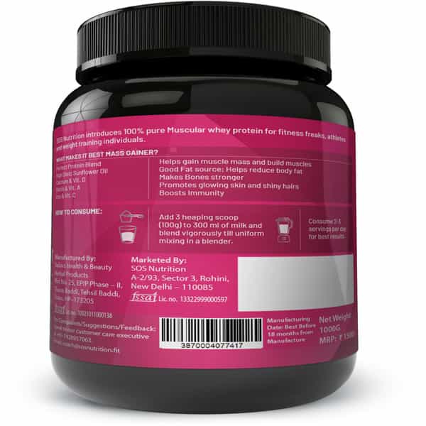 Sos Nutrition High Protein Heavy Mass Gainer Herbs Multivitamins Strawberry