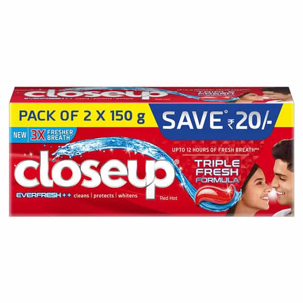 Closeup Toothpaste With 3X Freshness |Upto 12 Hrs Fresh Breath & White Teeth(150G*2)