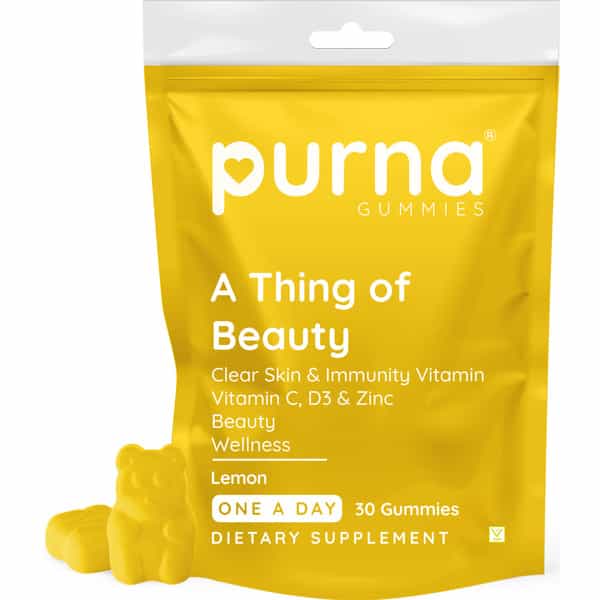 Purna Gummies Bright Skin Lemon Vitamin C & Zinc Vegetarian Gummies - 30