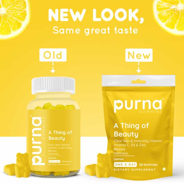 Purna Gummies Bright Skin Lemon Vitamin C & Zinc Vegetarian Gummies - 30