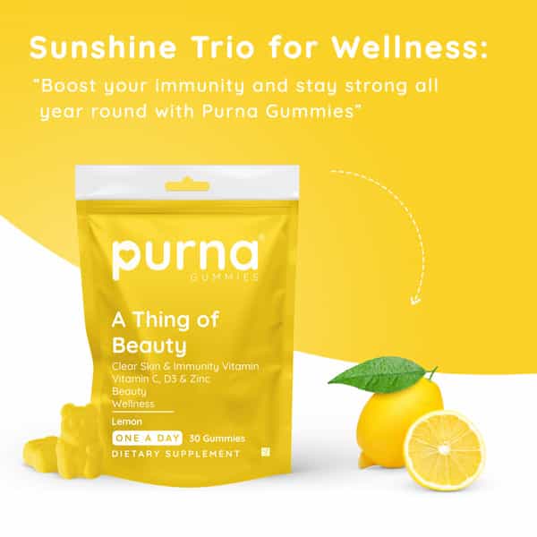 Purna Gummies Bright Skin Lemon Vitamin C & Zinc Vegetarian Gummies - 30