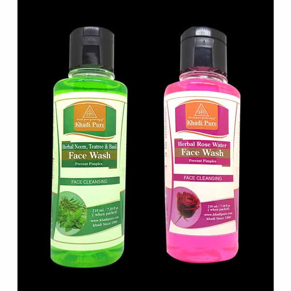Khadi Pure Herbal Neem | Teatree & Basil & Rose Water Face Wash (210Ml) Pack Of 2 (420Ml)