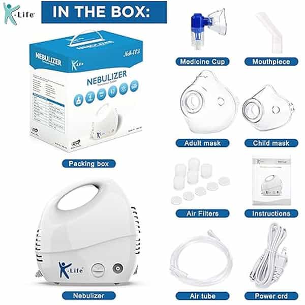 K-Life 103 Steam Respiratory Machine Kit For Baby Adults Kids Asthma Patients Nebulizer (White)