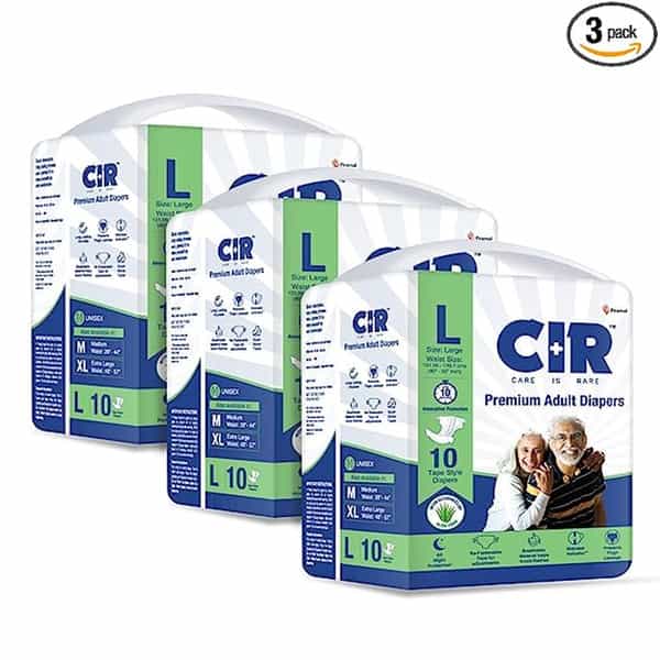 Cir Premium Adult Tape Diapers- Large (Waist 40-55 Inches)- 10 Units X Pack Of 3