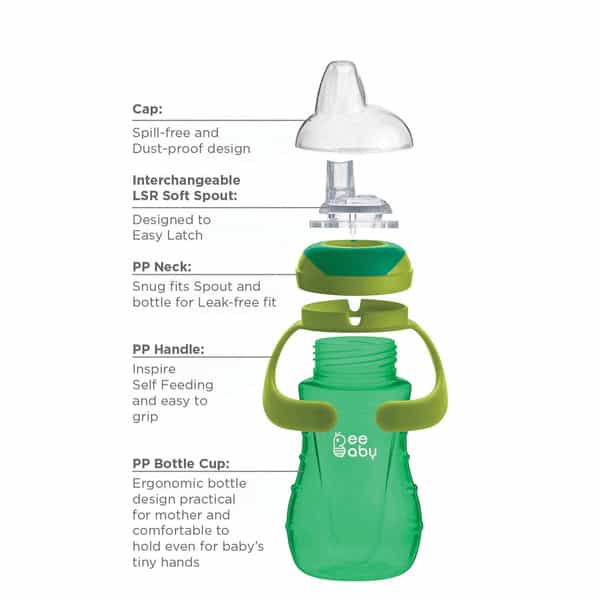 Beebaby Soft Silicone Spout Sippy Sippy Cup With Handle For Baby / Toddlers 250 Ml (Green)