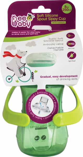 Beebaby Soft Silicone Spout Sippy Sippy Cup With Handle For Baby / Toddlers 250 Ml (Green)