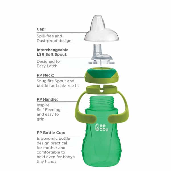 Beebaby Soft Silicone Spout Sippy Sippy Cup With Handle For Baby / Toddlers 250 Ml (Green)