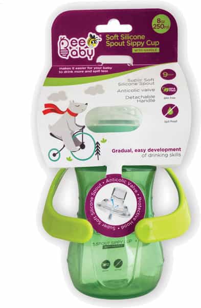 Beebaby Soft Silicone Spout Sippy Sippy Cup With Handle For Baby / Toddlers 250 Ml (Green)