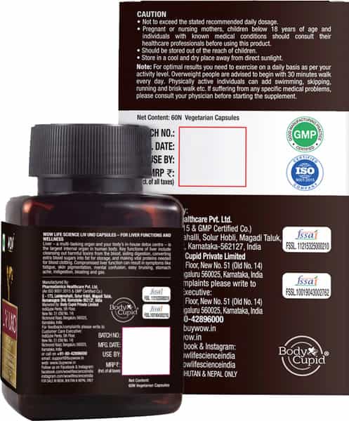 Wow Life Science Liv Uno (Blend Of 5 Herbal Extracts) 500 Mg - 60 Vegetarian Capsules