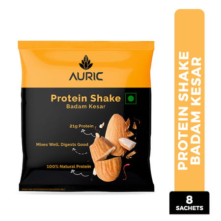 Auric Vegan Protein Powder | 21g Protein & 6g Bcaa | Badam Kesar 8 Sachets