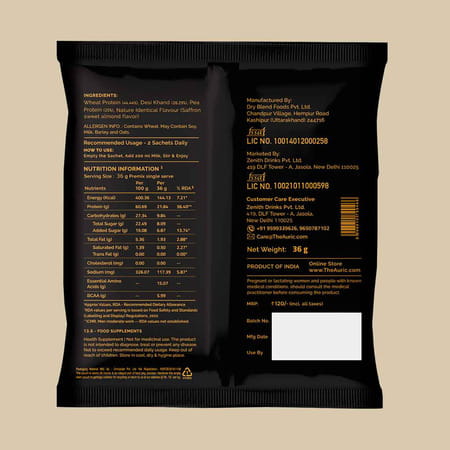 Auric Vegan Protein Powder | 21g Protein & 6g Bcaa | Badam Kesar 8 Sachets