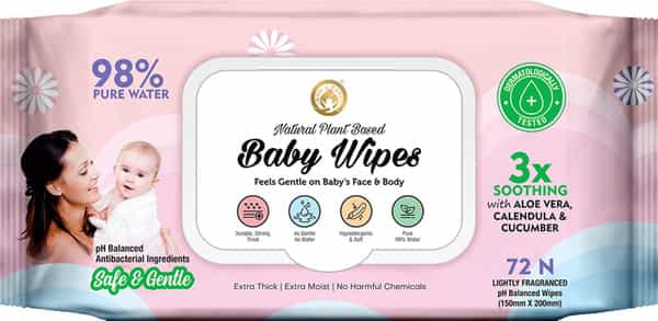 Mom & World Natural 98% Pure Water Baby Wipes Aloe Vera Calendula & Cucumber 72 N Wipes X Pack Of 2