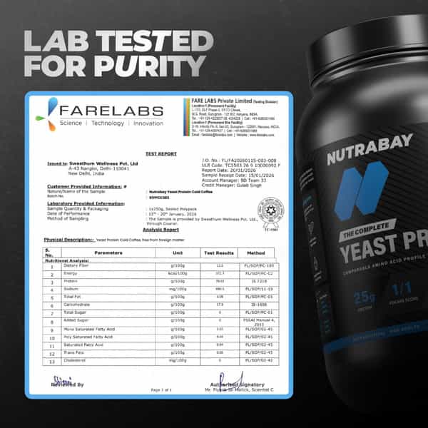 Nutrabay Yeast Protein Powder Cold Coffee 5G Protein & 6.7G Bcaa Per Scoop Jar 1 Kg