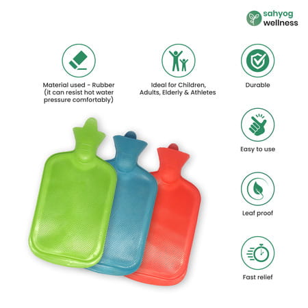 Sahyog Wellness Rubber Hot Water Bottle- Non-Electrical For Pain Relief (2 Litre) (Color May Vary)