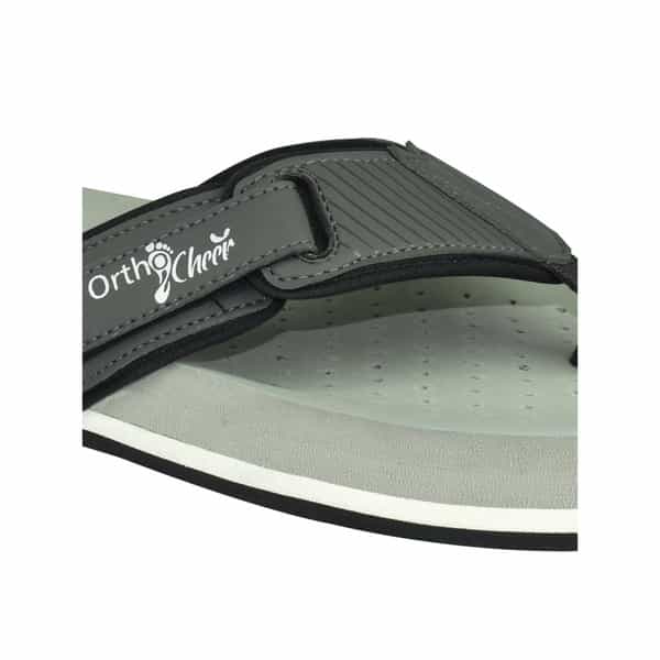 Ortho Cheer Men's Orthopedic And Diabetic Friendly Slipper With Velcro Strap | Grey | Size 7 -1 Pair