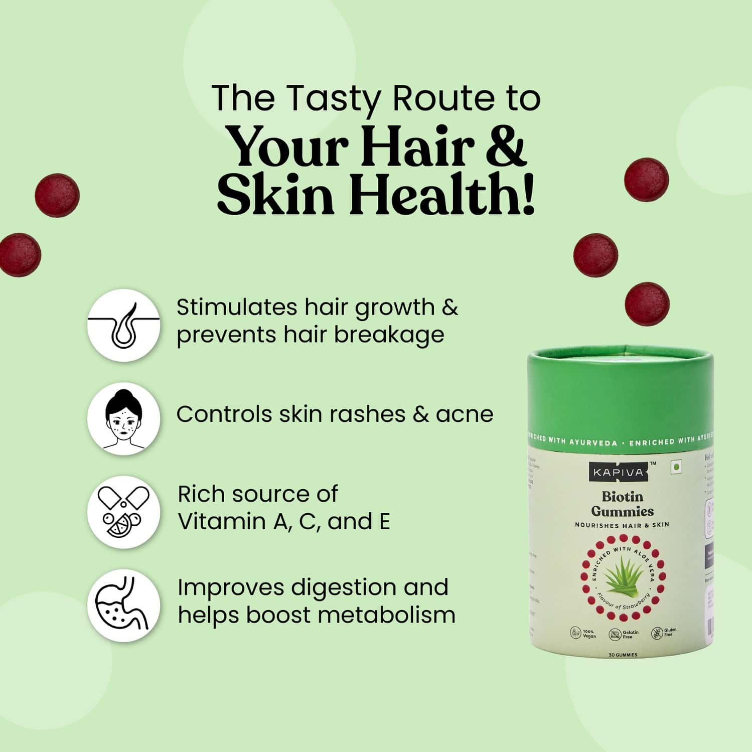 Buy KAPIVA BIOTIN GUMMIES (PACK OF 30) WITH ALOE VERA VITAMINS A C