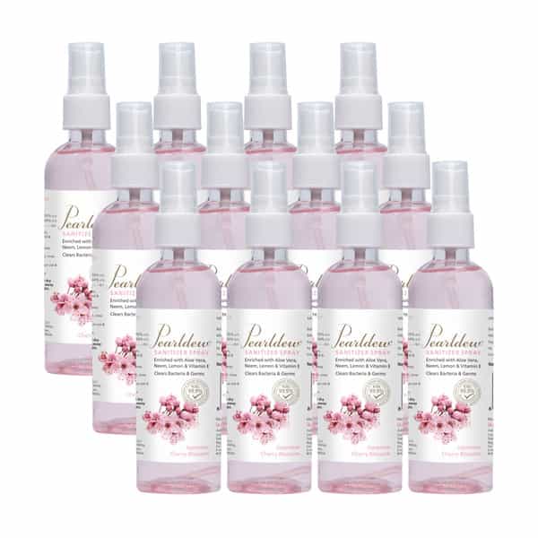 Pearldew Sanitizer Spray (Cherry Blossom) 120 Ml | Aloe & Neem | Paraben Free (Pack Of 4)