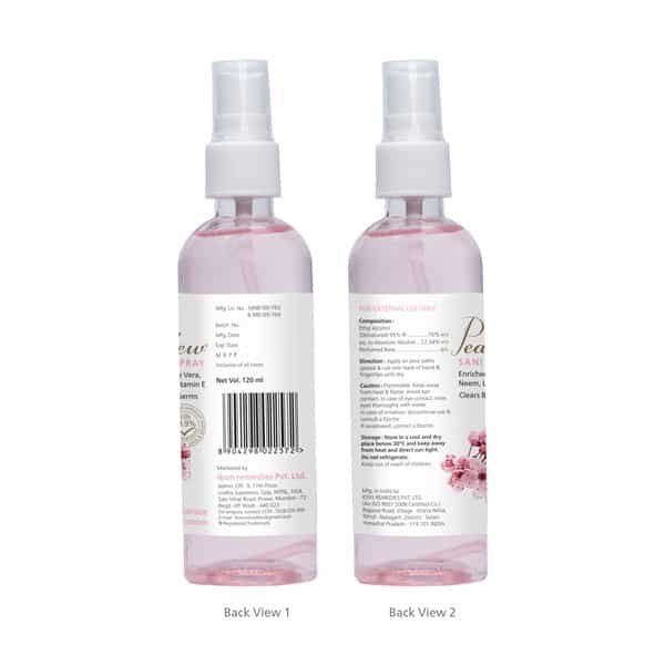 Pearldew Sanitizer Spray (Cherry Blossom) 120 Ml | Aloe & Neem | Paraben Free (Pack Of 4)