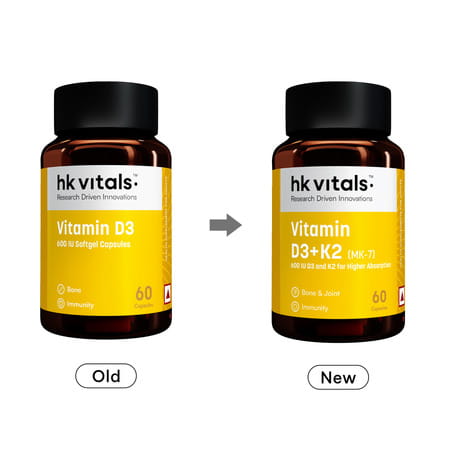Hk Vitals Vitamin D3 (600 Iu) (60 Capsules) | With Sunflower Oil