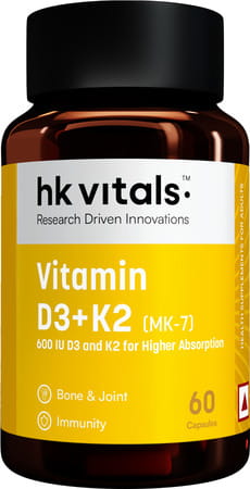 Hk Vitals Vitamin D3 + K2 (Mk-7) (600 Iu) D3 And K2 For Higher Absorption (60 Capsules)