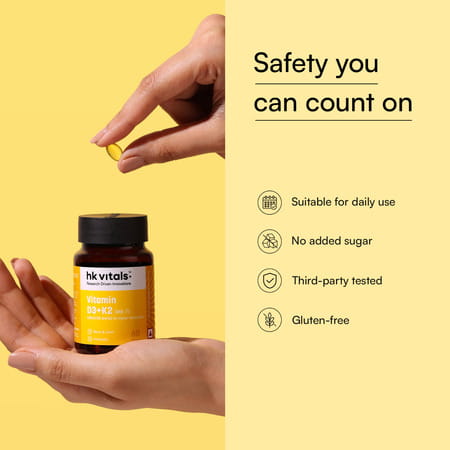 Hk Vitals Vitamin D3 + K2 (Mk-7) (600 Iu) D3 And K2 For Higher Absorption (60 Capsules)