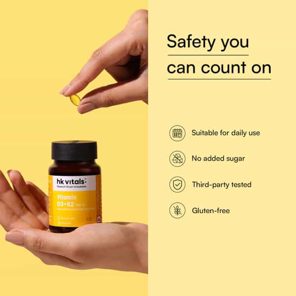 Hk Vitals Vitamin D3 + K2 (Mk-7) (600 Iu) D3 And K2 For Higher Absorption (60 Capsules)