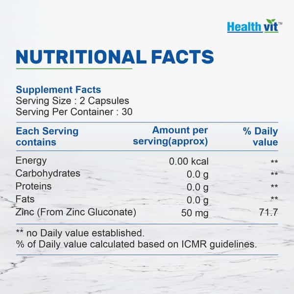 Healthvit Zinc Gluconate 50Mg -60 Capsules