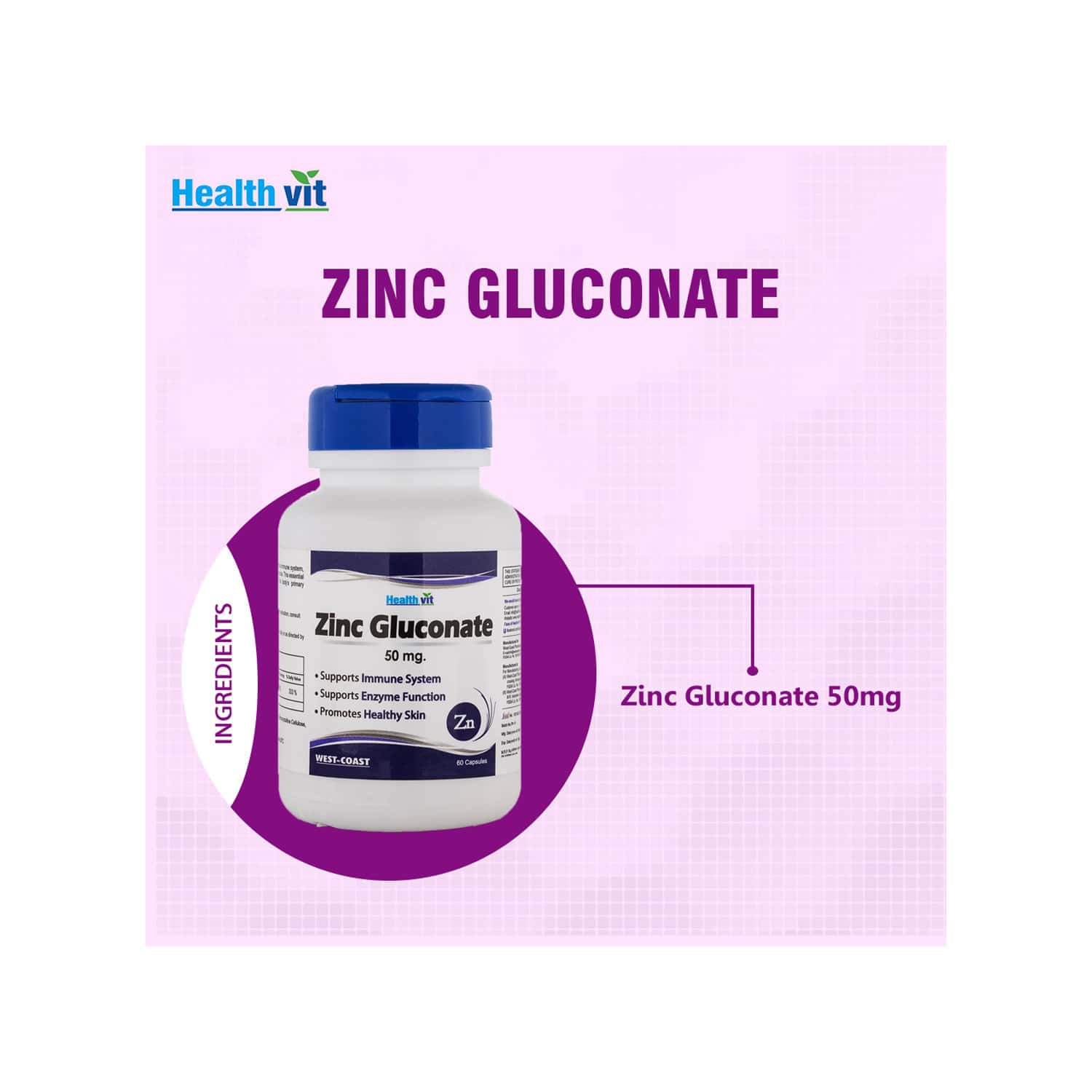 Buy Healthvit Zinc Gluconate 50mg 60 Capsules Online & Get Upto 60