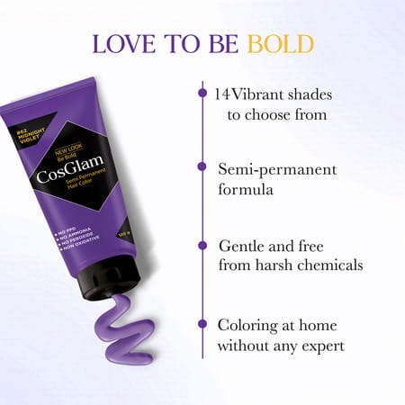 Cosglam Semi Permanent Hair Color | No Peroxide | Ammonia Free Hair Colour 62 Midnight Violet - 120g