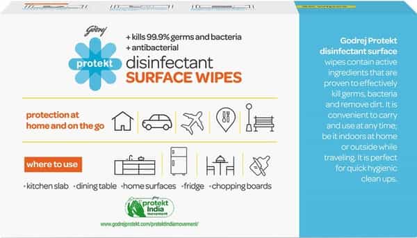Godrej Protekt Disinfectant Surface Wipes Kills 99.9% Germs And Bacteria Home And Travel -60 Wipes