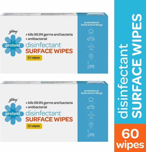 Godrej Protekt Disinfectant Surface Wipes Kills 99.9% Germs And Bacteria Home And Travel -60 Wipes