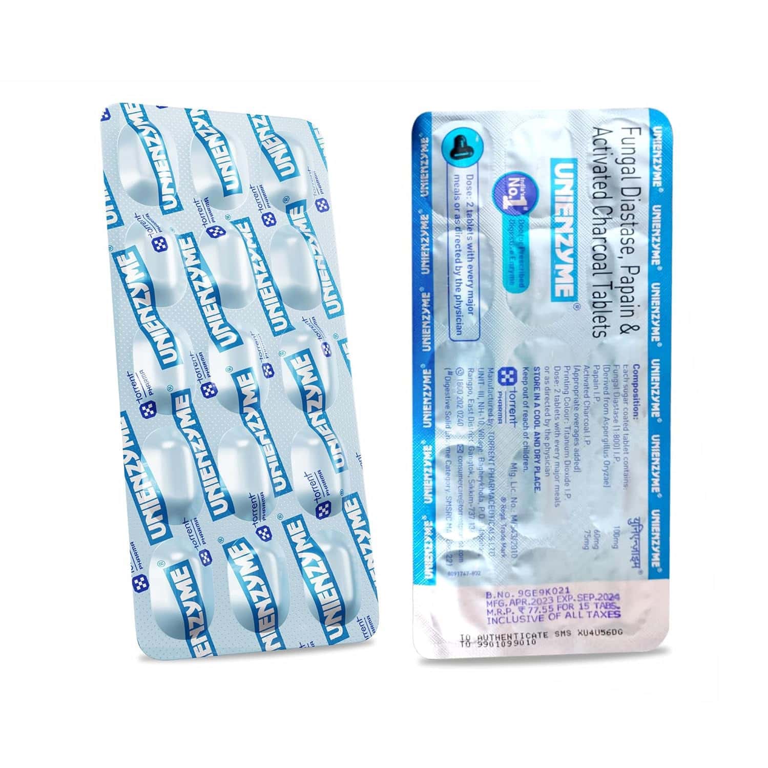 Unienzyme Fungal Diastase | Papain & Activate Charcoal|Unisex |45 Tablets | Pack Of 3 Blister Strips