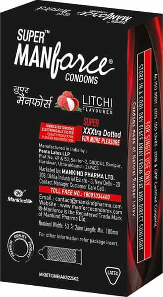 Super Manforce 1500 Dots Litchi Flavoured - Pack Of 10 Condoms