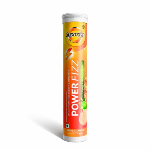 Supradyn Power Fizz | Daily Hydration / Energy & Immunity | Orange Flavour | 20 Effervescent Tablets