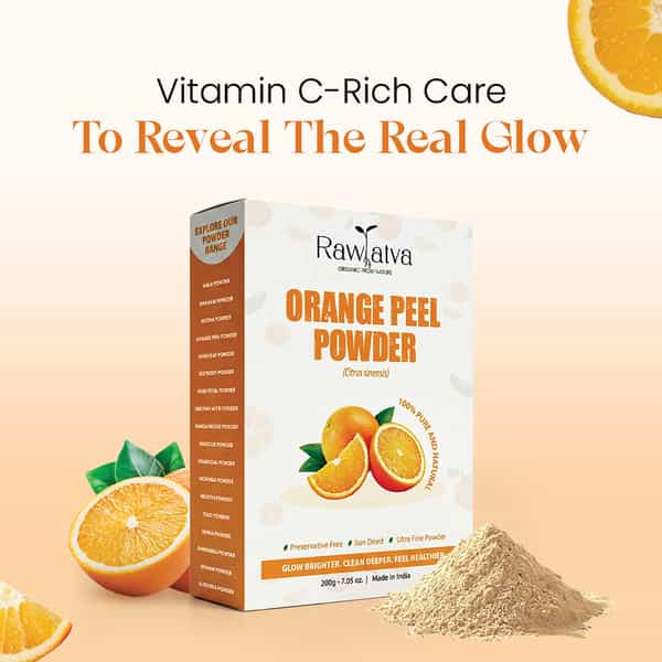 Raw Tatva Orange Peel Powder | Skin Brightening Tan Removal & Deep Cleansing | All Skin Types | 200G