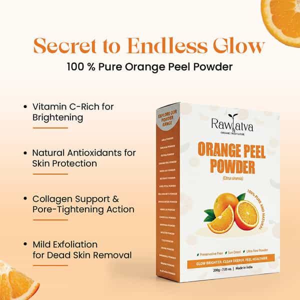 Raw Tatva Orange Peel Powder | Skin Brightening Tan Removal & Deep Cleansing | All Skin Types | 200G