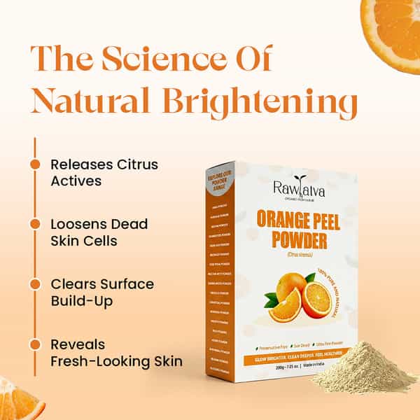 Raw Tatva Orange Peel Powder | Skin Brightening Tan Removal & Deep Cleansing | All Skin Types | 200G
