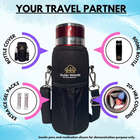 Outer Woods Insulin Cooler Bottle Case With 8 Mini Ice Gel Packs | 20+ Hrs Cooling | Medium - Red