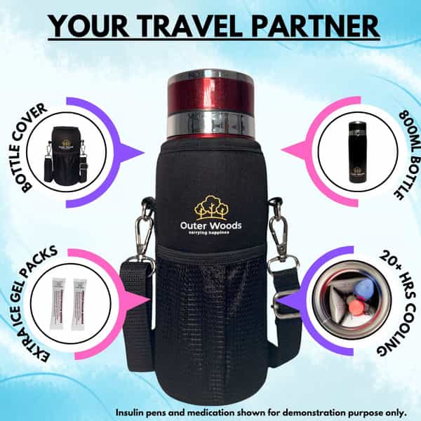Outer Woods Insulin Cooler Bottle Case With 8 Mini Ice Gel Packs | 20+ Hrs Cooling | Medium - Red