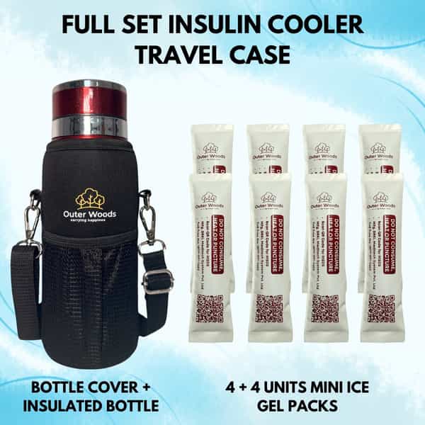 Outer Woods Insulin Cooler Bottle Case With 8 Mini Ice Gel Packs | 20+ Hrs Cooling | Medium - Red
