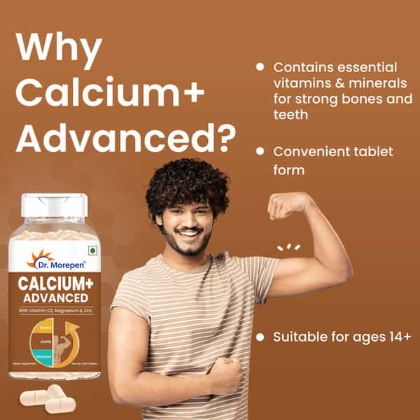 Dr. Morepen Calcium+ Advanced | Bones Joints & Muscles | Veg Tablets | 120 No's