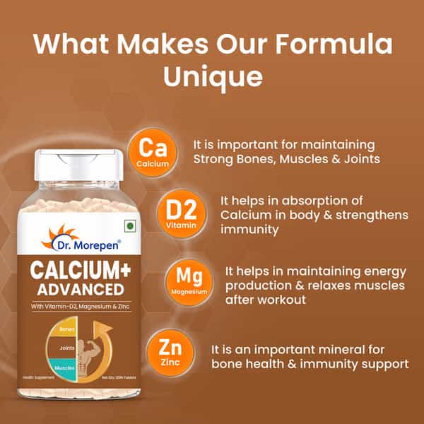 Dr. Morepen Calcium+ Advanced | Bones Joints & Muscles | Veg Tablets | 120 No's