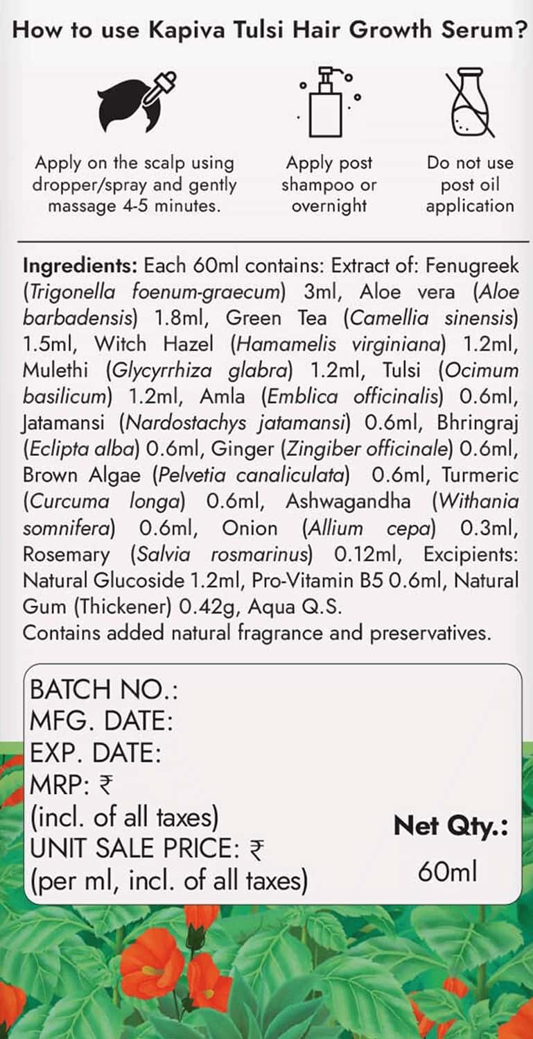 Buy KAPIVA HAIR RITUALS TULSI HAIR GROWTH SERUM 60 ML Online & Get Upto