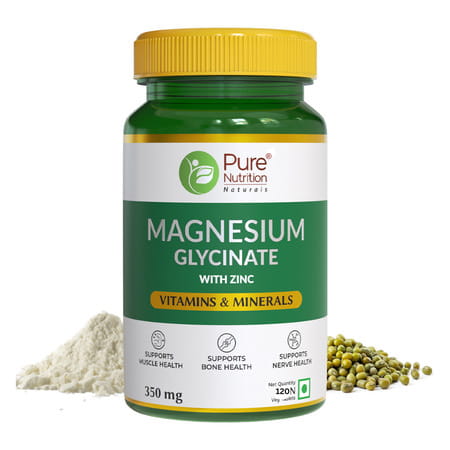 Pure Nutrition Magnesium Glycinate Supplement With Zinc | Supports Stress Relief | 120 Veg Tablets