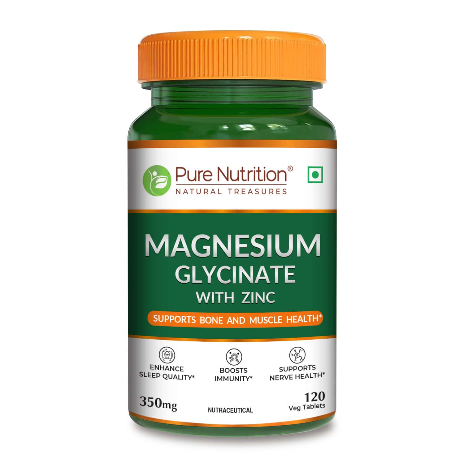 Pure Nutrition Magnesium Glycinate Supplement With Zinc | Supports Stress Relief | 120 Veg Tablets