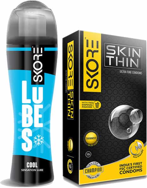 Skore Skin Thin Condoms - 10 And Cool Lubes - 50 Ml